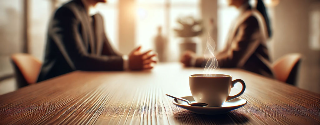 café en una entrevista de trabajo