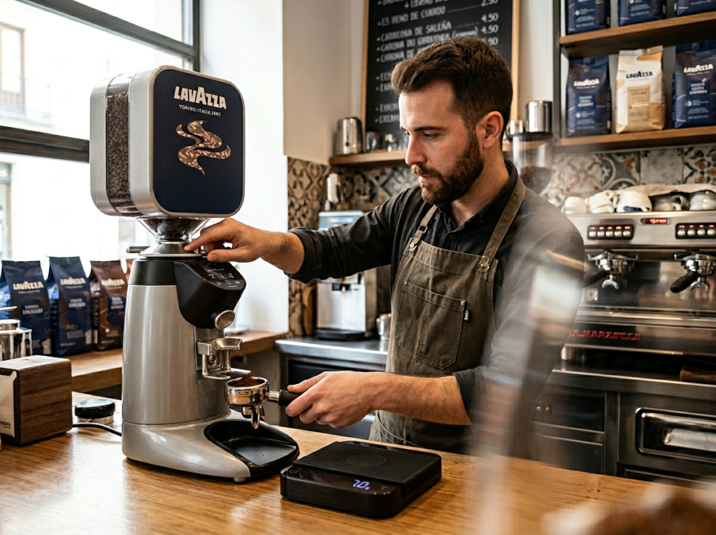 barista ajuste molino café profesional dosificación correcta barra Lavazza