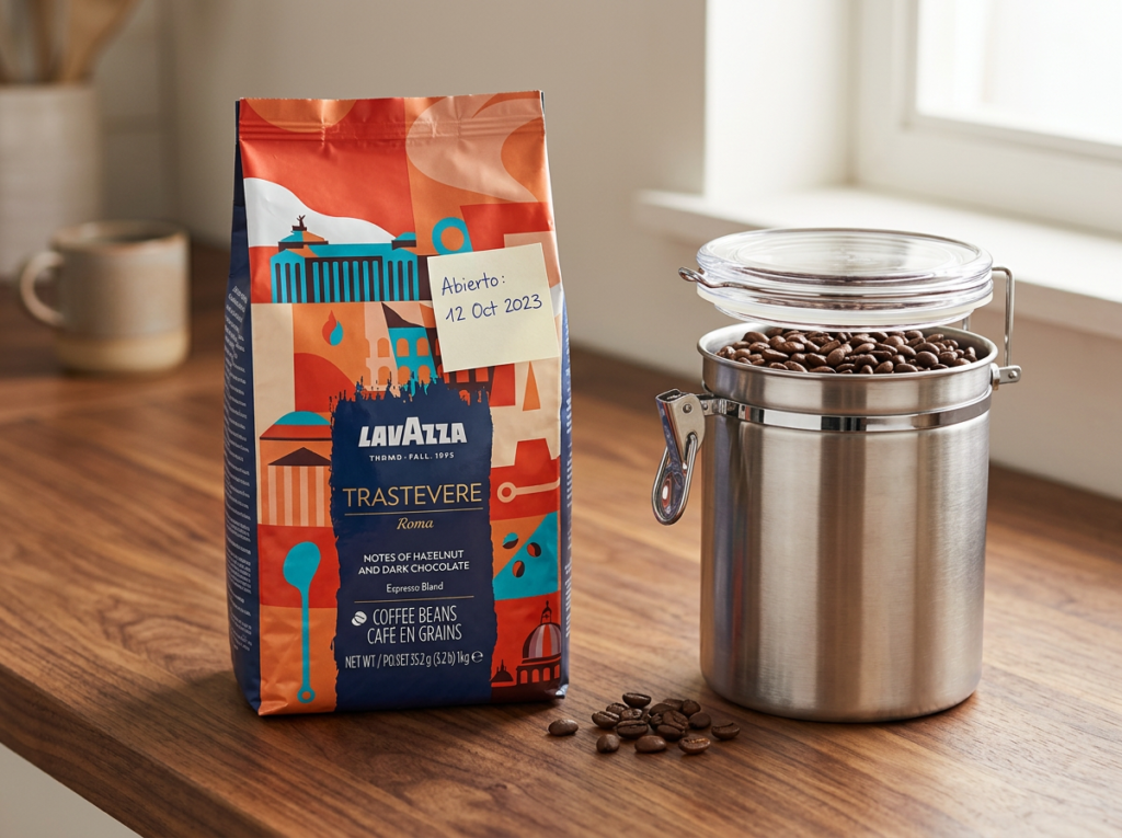 conservación café en grano abierto recipiente hermético cafetería España