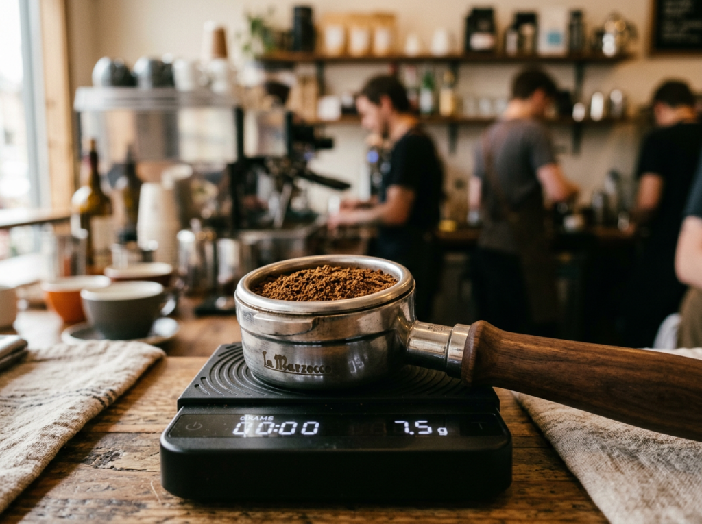 dosis gramos espresso portafiltro báscula barista profesional