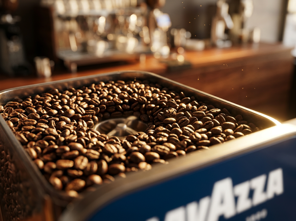 granos de café en tolva molino profesional hostelería Lavazza